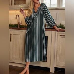Lake Pajamas Striped Hammock Midi Dress in Conifer Green